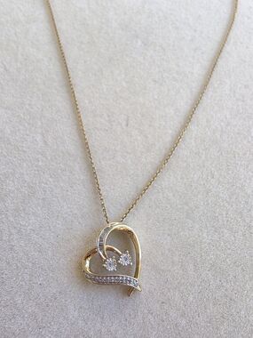JWBR Diamond Heart Necklace Gold Over 925 Sterling Silver